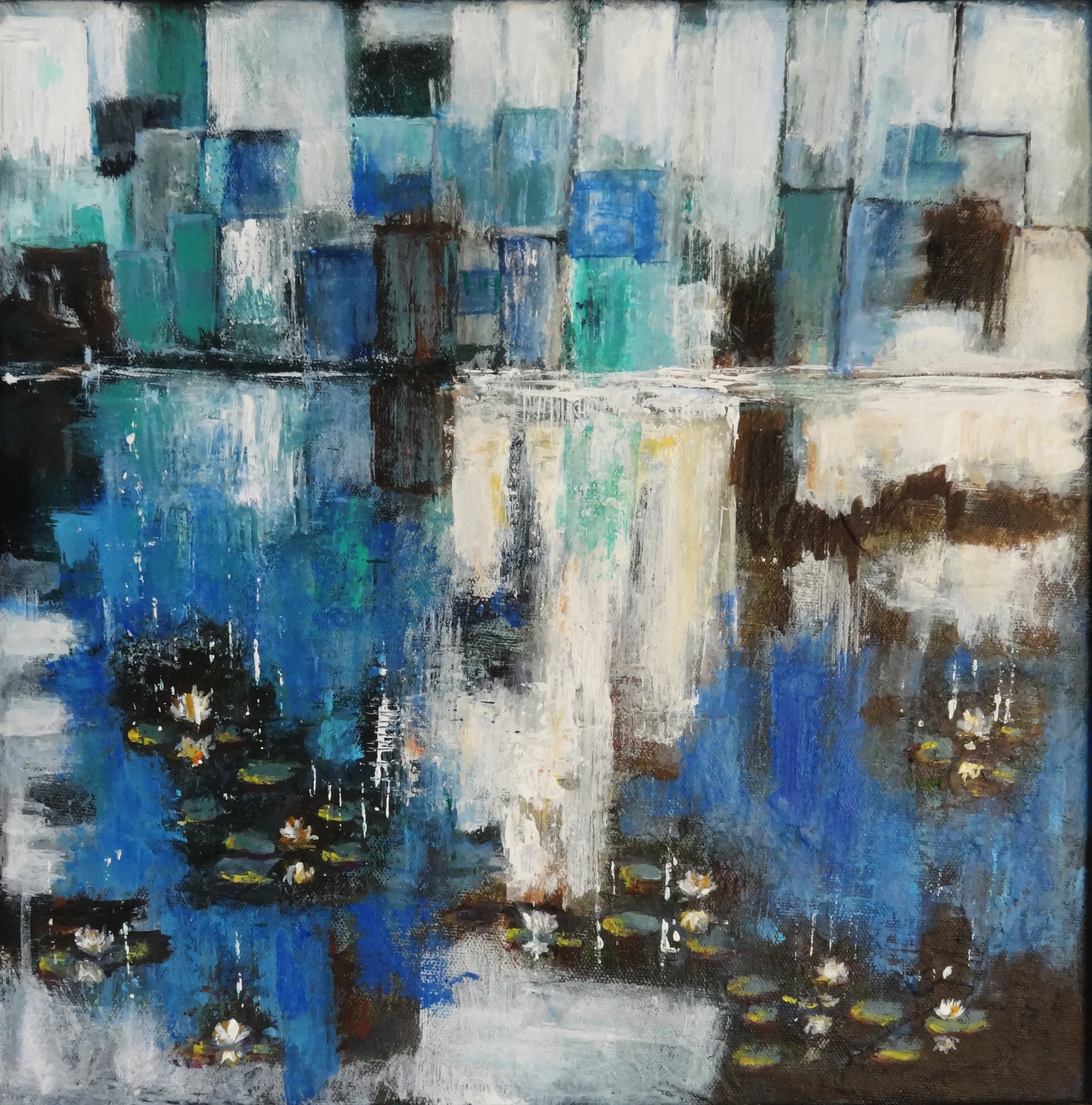 Where the City Pauses - Abstract Cityscape with Water Lilies